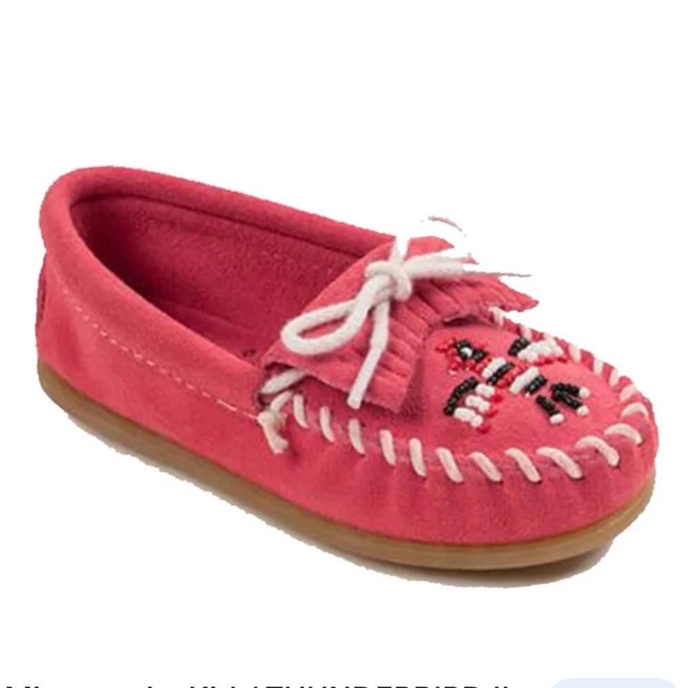 Minnetonka Thunderbird 10 Girls Moccasin Native American Beaded Leather Hot Pink